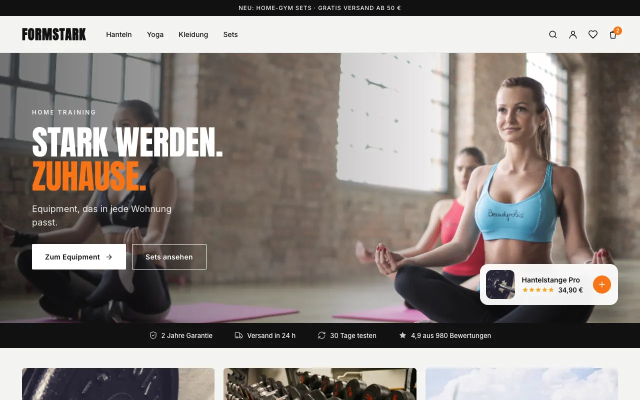 Beispiel-Shop Formstark am Desktop