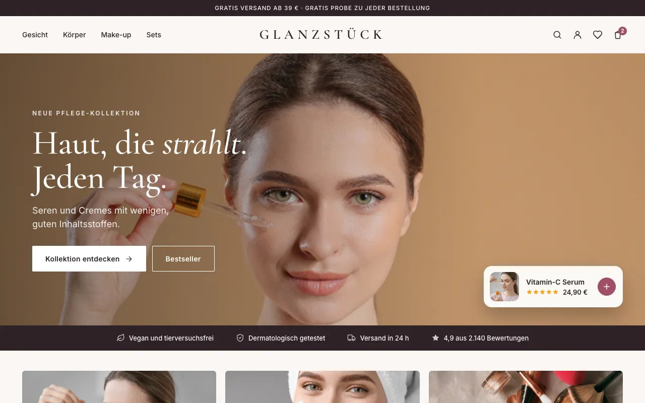 Beispiel-Shop Glanzstück am Desktop