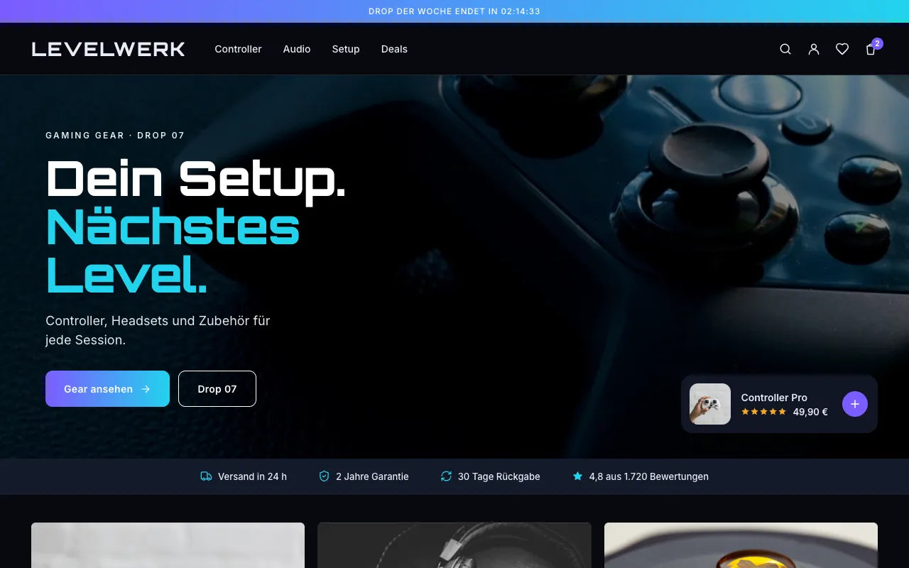 Beispiel-Shop Levelwerk am Desktop