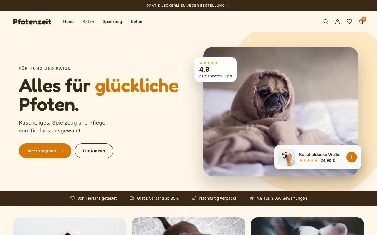 Beispiel-Shop Pfotenzeit am Desktop
