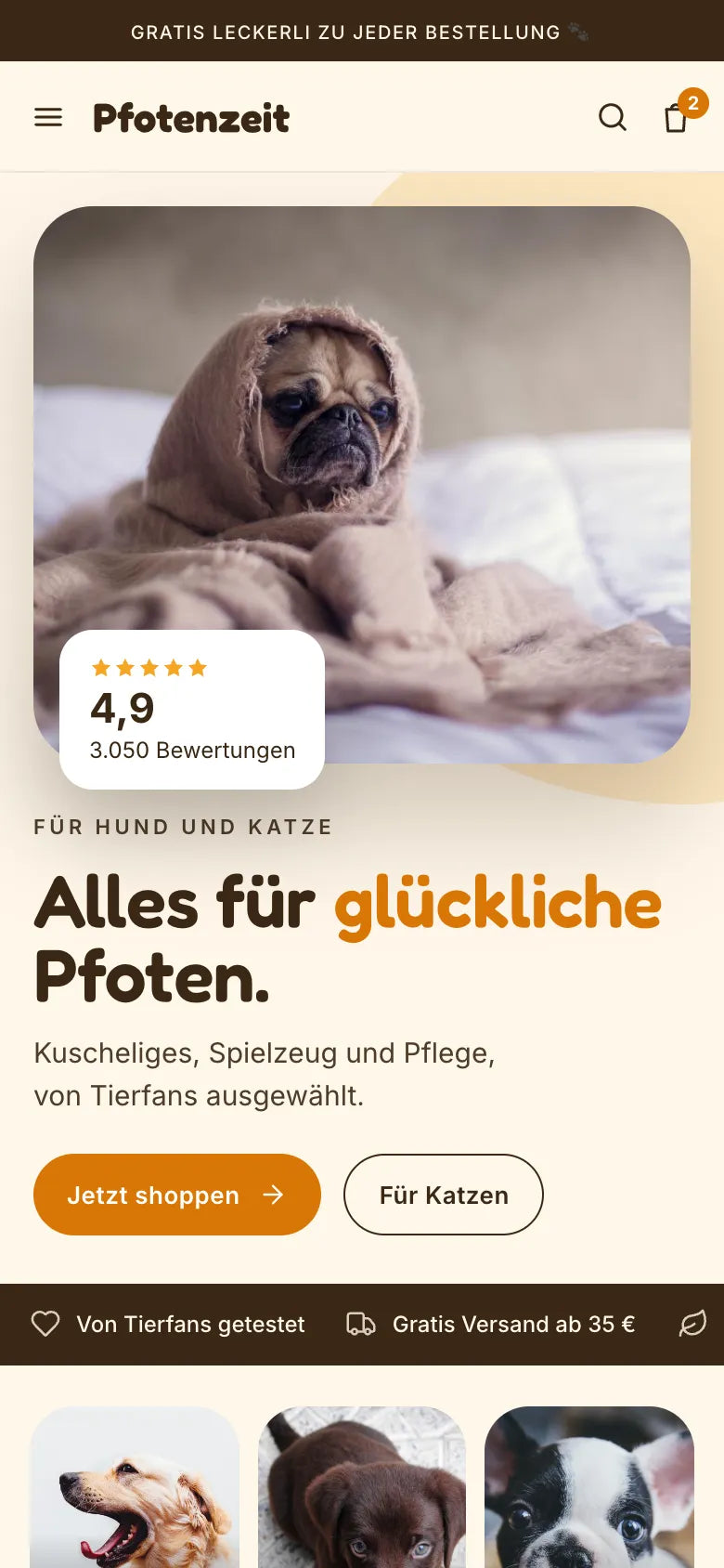 Beispiel-Shop Pfotenzeit am Handy