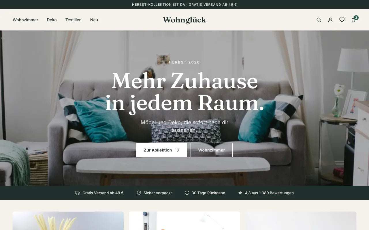 Beispiel-Shop Wohnglück am Desktop