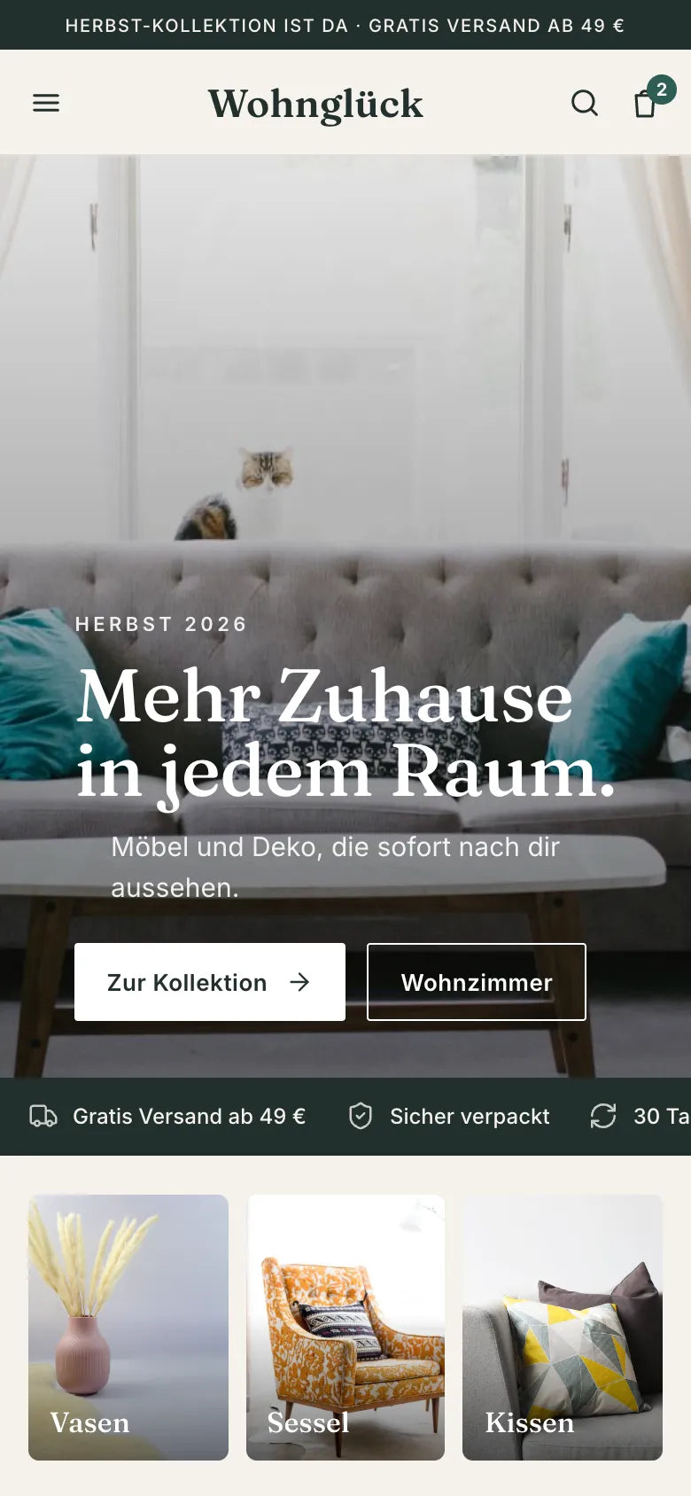 Beispiel-Shop Wohnglück am Handy